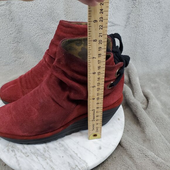 Fly London Shoes Womens Size EU 38 US 7.5-8 Red Suede Yama Wedge Ankle Boots - Picture 2 of 10
